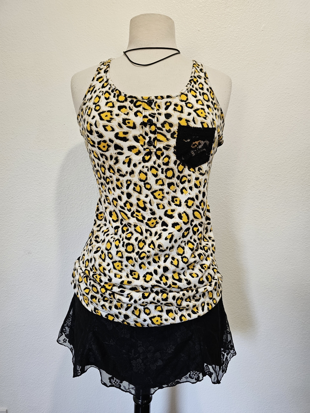 Y2K Yellow Leopard Lace Tank